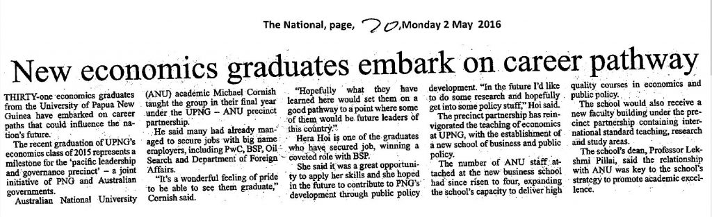 The National - New economic graduates embark on career pathway - 2 May 2016
